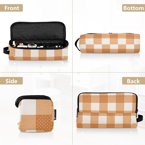 Bolso de viaje para herramientas de cabello para mujer con tapete removible resistente al calor, organizador para plancha y accesorios de cuidado capilar, diseño clásico de cuadritos con topos miniatura 5