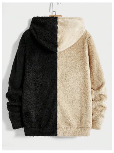 Verdusa Men's Color Block Letter Embroidery Fuzzy Hoodie Long Sleeve Fleece Sweatshirts2