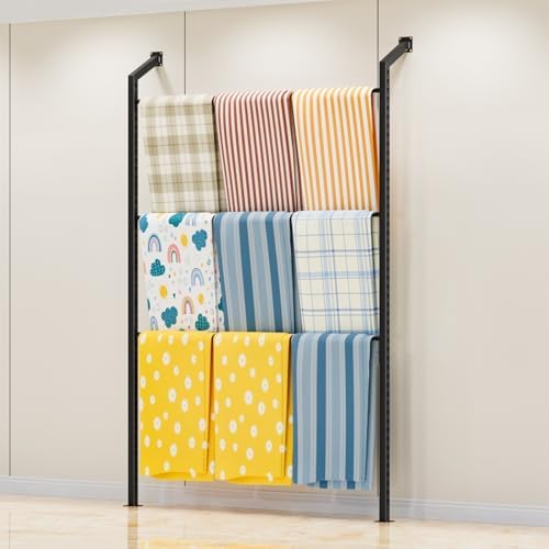 Heavy-Duty Wall-Mounted Fabric Display Rack - Sturdy Steel Organizer for Curtains, Blankets, Quilts, Towels & Mats - Space-Saving Storage Solution, 56.3in/143cm