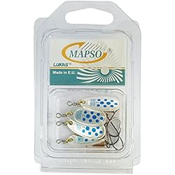 Cucharilla Sin Muerte Mapso - Blister 4 Cucharillas de Pesca Orión nº2 Plata Azul Anzuelo Simple sin Muerte 4,5 GMS