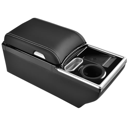 Image of Coverado Center Console, Universal Bench Seat Center Console, Truck Back Seat Car Organizer with Cup Holder, Rear Central Car Armrest Box with Storage, Black
