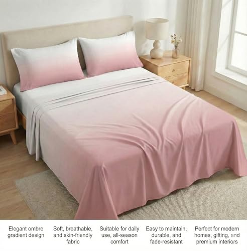 Image of VAS COLLECTIONS 300 TC Cotton Double Bedsheet for Super King Bed (108x108 in) | 7D Digital Printed Solid Bedsheet with 2 Pillow Covers | Soft, Wrinkle Packaging | LightPink Shade