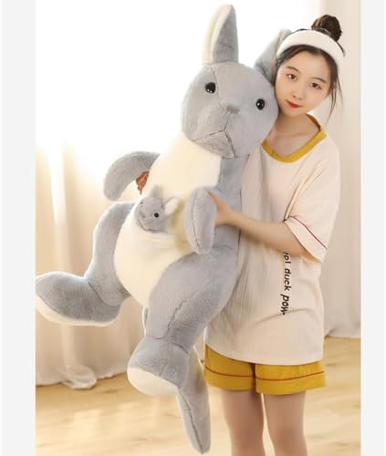 カンガルー親子 ぬいぐるみ 抱き枕 特大サイズ ふわふわ柔らかい触り心地 可愛いアニマル人形 座高80cm ブラウン インテリア飾りやお昼寝まくらに最適 面白いギフト・誕生日・お祝いプレゼントにも (座高70cm,グレー)