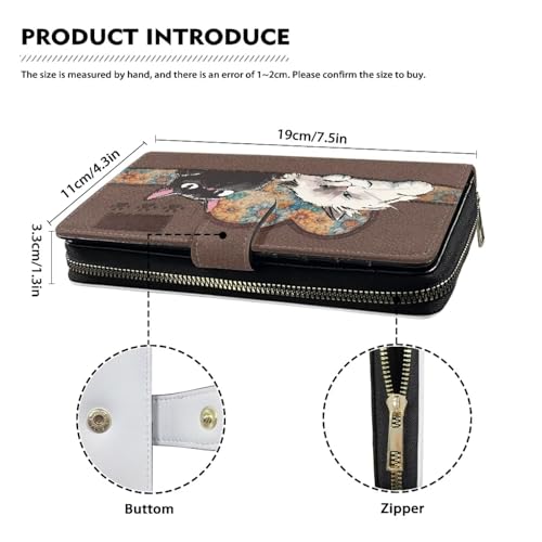 Image of COEQINE Ladies Wallets Pink Leopard Heart Black Printed Leather Phone Long Clutch Purses Check Coin Change Holder