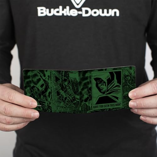 Buckle-Down Men's PU Bifold Wallet Arrow Profile/Poses Have You SEEN This Man Green/Black, Multicolor, 4.0" x 3.5"4