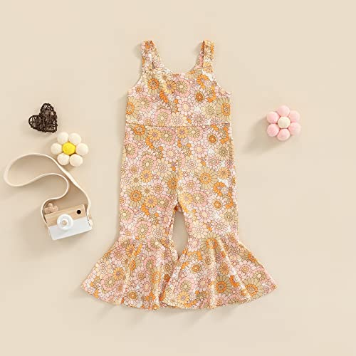 image for Luckinbaby Toddler Girl Bell Bottom Jumpsuit Romper Baby Floral One Pi