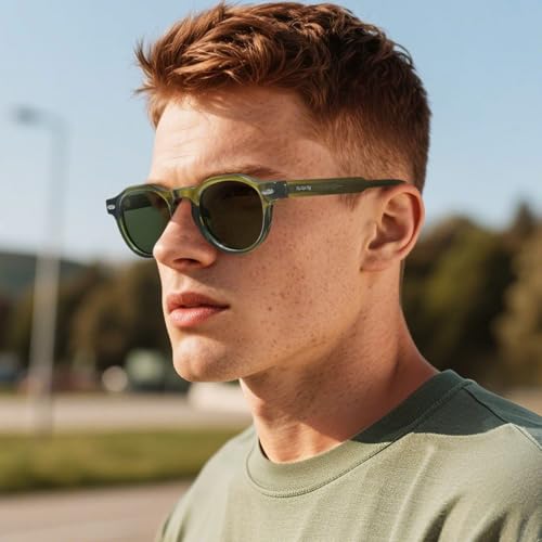 AVAWAY Round Mens Sunglasses Polarized, Italian Acetate UV Protection Retro Middle Sun Glasses Fashion Shades AV21363