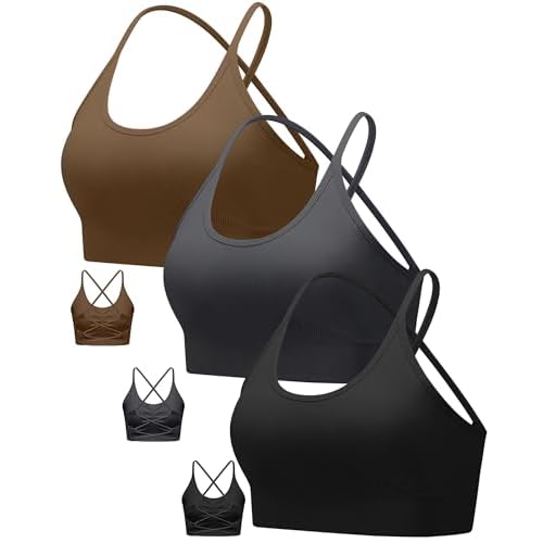 RUNNING GIRL Sports Bras for Women,Sexy Crisscross Back Seamless Padded Sports Bra Medium Support with Removable Pads Small A-black+grey+brown
