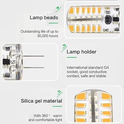 6pcs LED Bulb Bi-Pin Base Lights 3W AC/DC 12V Daylight White 6000K G4 Bulb for Outdoor Lighting Deck Stair Step Path Paver Lights Landscape Bulbs (Pack of 6)