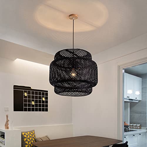 Lámpara Colgante idílica bambú Tejido, lámpara ratán Restaurante, lámpara Mimbre cafetería, decoración Mesa rústica bambú Hecha a Mano.