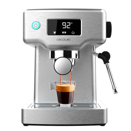 Cecotec Cafetera espresso Power Espresso 20 Barista Compact. 1465 W, Thermoblock, 20 Bares, Vaporizador, 2 tazas de café, Depósito de agua extraíble de 1,8 Litro, Bandeja calienta tazas