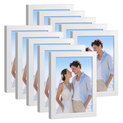 HappyHapi 4x6 Picture Frame Set of 10 Wall or Tabletop Display White