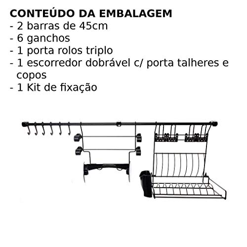 Kit De Cozinha Suspensa Suporte para Utensílios Kit4 Preto