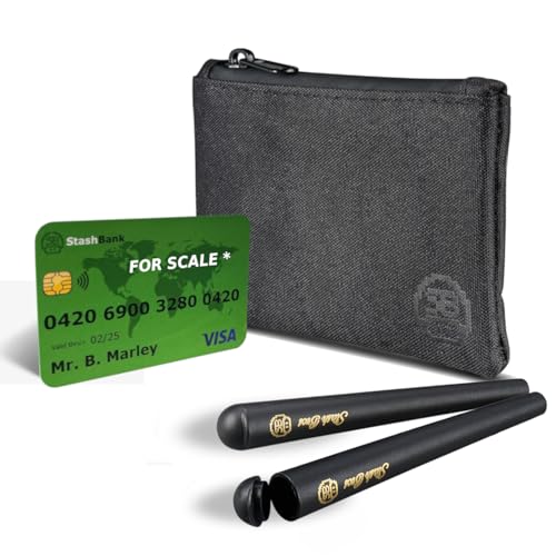Stash Bros Pocket Smell Proof Bag & 2 Airtight Storage Tubes - Smell Proof Container & More Accessories (Black)