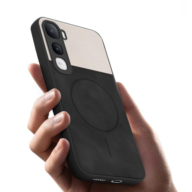 Image of Bintage case Dual-Leather Macc-Safe Design Phone Case| Soft Touch Finish | Full Camera Protectection Back Cover Compatible for Vivo V2506 / Vivo Y400 5G - White & Black