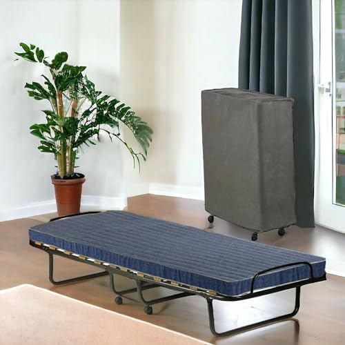 Dmora Letto Pieghevole ADA, Brandina con Rete 12 doghe, Materasso Incluso, Lettino salvaspazio, 100% Made in Italy, 80x190h37 cm, Cover Inclusa