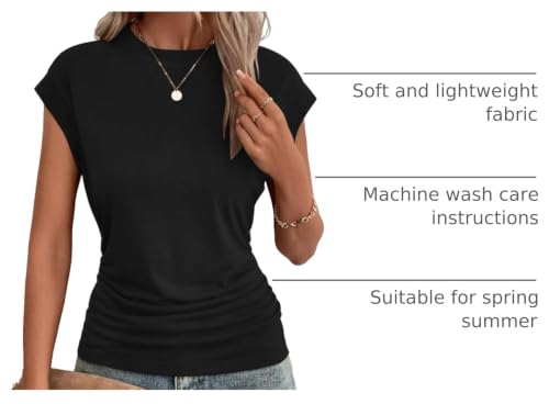 Image of Bliwov Womens Summer Tops Cap Sleeve Crew Neck Casual T Shirts