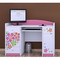 Scrivania Per Bambini Happy Babies - 125x89x60 Cm Con Ripiano Tastiera | Motivo Cuori Bianco E Rosa
