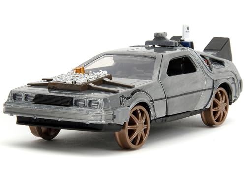 Delorean DMC (Time Machine) Versión Rueda de Tren Metal Cepillado 1:32 Modelo Diecast de Auto Película Back to The Future Parte III (1990) Serie Hollywood Rides por Jada 34786