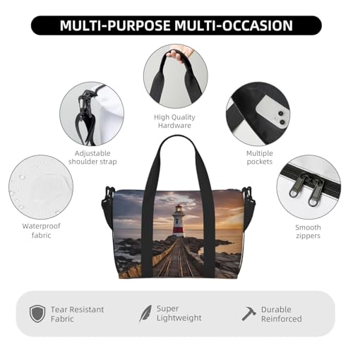 Lighthouse Print Large Travel Duffel Bag Foldable Lightweight Weekender Bags, Carry On Overnight Tote Bags, Gym Duffel Bags Hospital Bags Yoga Bags For Women Men4