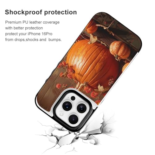 Housse iPhone 16 Pro citrouille d'automne pour ranger vos cartes en balade