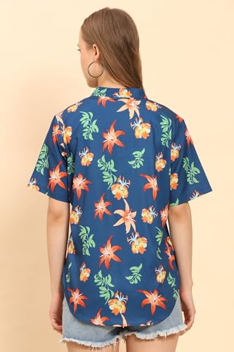Image of Womens Casual Shirt Soft Beach Shirts Floral Tropic Print V Neck T-Shirt Short Sleeve Button Up Tops