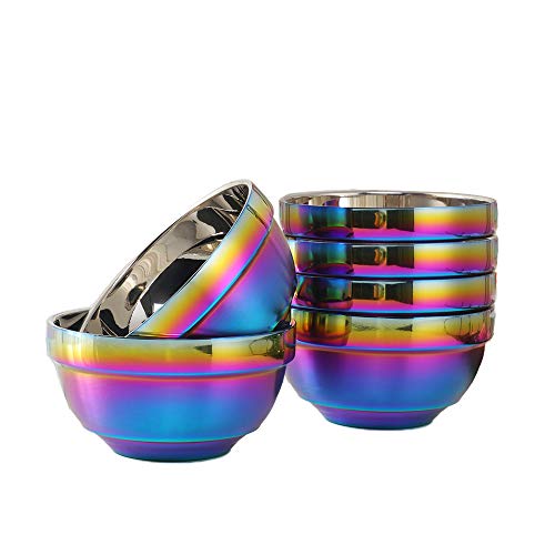 Soup Bowl Set 6 Pack Stainless Steel Double-walled Insulated Metal Snack Nesting Bowls Multipurpose Mixing Bowl Rainbow