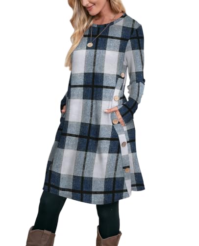 Image of OFEEFAN Fall Dresses for Women 2026 Crew Neck Long Sleeve Dress with Pockets
