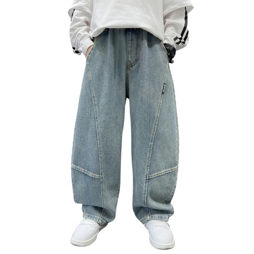 Boys Baggy Jeans - Comfortable Streetwear Elastic Waist Pants with Pockets, Straight Leg Jeans for Tween2