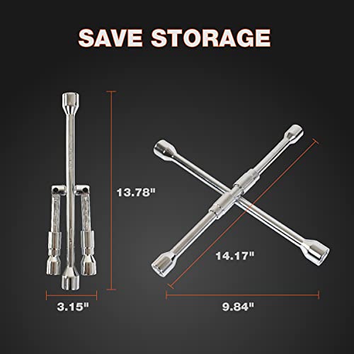 Jack Boss Folding Lug Wrench 4 Way,14-Inch Sae + Metric Tire Cross Wrench Universal And Foldable Wheel Wrench For Car,Trucks… #TOP1