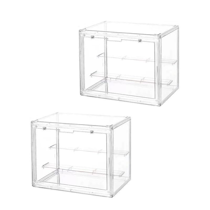フィギュアケース コレクションケース ディスプレイケースアクリル 透明展示箱 防塵表示ボックス 陳列ケース けショーケース 取り外し可能な仕切り 磁気ドア 防塵 汚れ防止 積み重ね可能 前開き 大型 仕切り 段差 簡単収納 インストール手順書付き (新しいブラインドボックス3段2点セット)