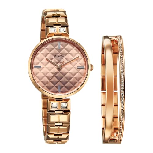 Image of Titan Raga Contempore Quartz Rose Gold Round Dial Men's Watch | Brass Solid Link Strap Material | Watches for Man | Watches for Men Analog - 2775WM01F