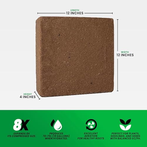 Image of SJ Organics Cocopeat Brick 5kg - Compressed & Washed Coco Coir Block for Terrace Gardening | Expands up to 75 Liters | Organic Soil Substitute for Vegetables, Lawn & Hydroponics