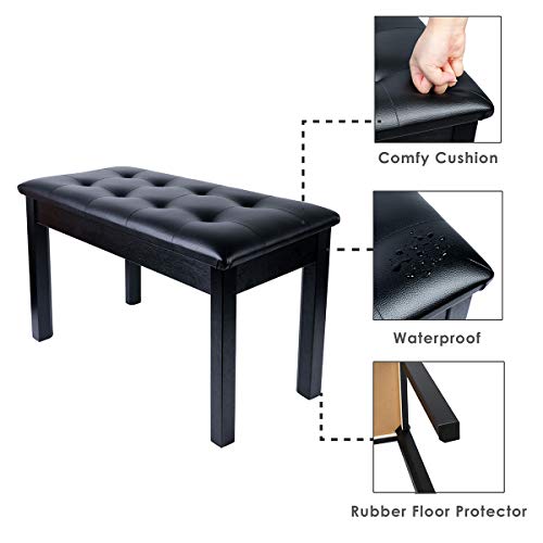 Mu Pu Leather Padded Piano Bench With Waterproof Cushion And Inner Solid Flip-Top Extra Music Storage For 2 People (Black)… #TOP2