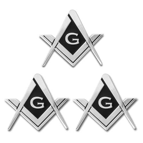Image of 3 pcs Freemason Square and Compass Metal Decal Auto Emblem, 2.75 inch Chrome Plated Premium Auto Truck Motorcycle Decal Gift Decoration Accessories