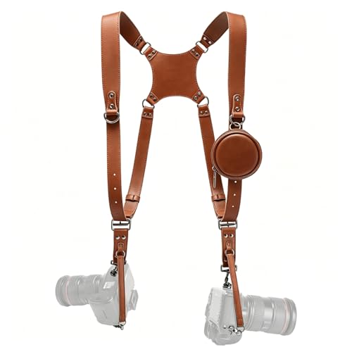 Honikoo Dual Camera Harness for 2 Cameras Leather Camera Shoulder Strap for DSLR/SLR Camera Straps for Photographers