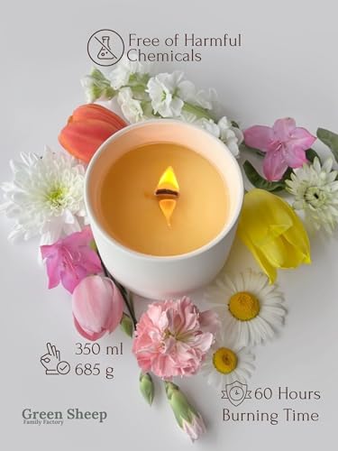 Green Sheep Candles – Large White Round Ceramic Jar and Wooden Wick, Scented Calming Candle Made With Natural Coconut Wax For Long-Lasting & Clean Burning, Nice Smelling Beautiful Gift For Women & Men - Image 6