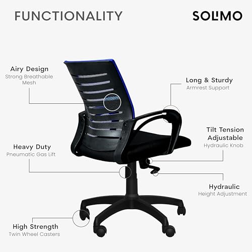 Image of Amazon Brand - Solimo Sitly Mid Back Revolving Office Chair for Work from Home, Study, and Computer Use | Heavy Duty Base | Ergonomic Mesh Design | Durable & Comfortable Seating (Blue Mesh)