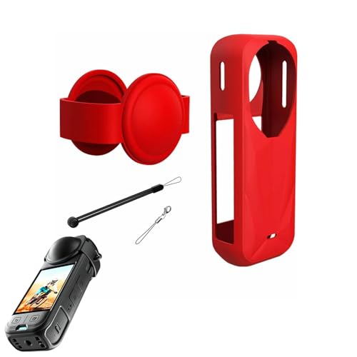 For Insta360 X5 �V���R���J�o�[�{�����Y�L���b�v ���L�Ń\�t�g �h���h�o �y�� �ϏՌ��� �V���R���f�� �L�Y�h�~ �����܂܏[�d�\ for Insta360 X5�p ��p�ی�J�o�[�w��h�~ �ȒP�����u�X�g���b�v��2�{���t�����܂��v (���b�h)