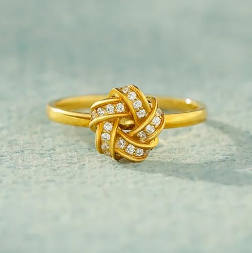Celtic Love Knot Ring for Women 925 Sterling Silver 14k Plated Gold CZ Infinity Eternity Love Rings for Wife Rings Wedding Birthday Jewelry Gift Size 6-92