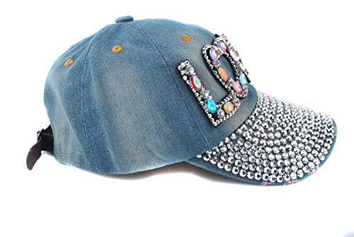 Elonmo Cute Letter Love Womens Baseball Cap Jewel Rhinestone Bling Hats Jeans Wash Denim (Blue) #TOP4