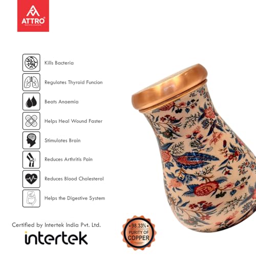 Image of ATTRO Kalash Copper Water Pot - Designer Water Storage & Serving, Ayurvedic Health Benefits, Supports Overall Health & Healthy Skin, 750ml Cream Irish