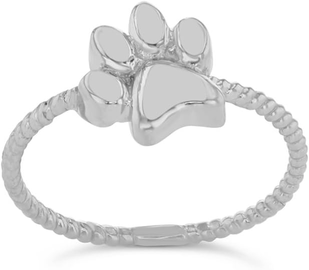 Elegant Sterling Silver Dog Paw Print Statement Rope Ring