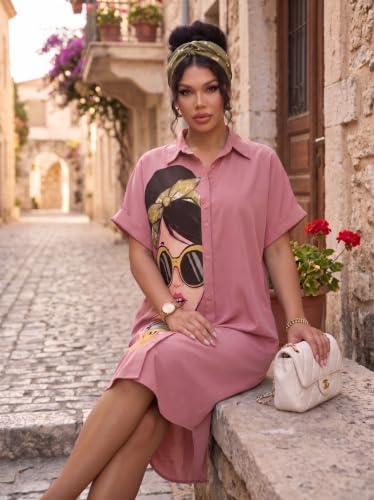 Image of Women's Graphic Print T-Shirt Dress | Stylish Oversized Longline T-Shirt for Women & Girls | Casual Printed Long Top | Trendy Beach & Resort Wear Western One Piece Dress (25 D-1 BLACK-2XL)