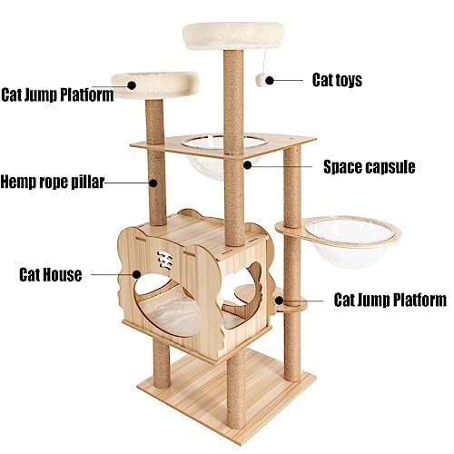Torre para gatos de MDF 54 pulgadas multi-niveles marrón miniatura 3