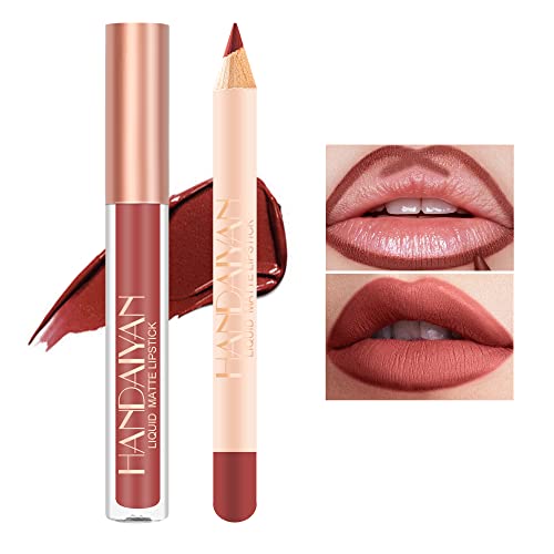 Easilydays Lip Liner And Liquid Matte Lipstick Set, 12 Colors Crayon Matte Longwear Lip Pencil, 24H Velvety Red Lips And Lip Liners Make Up, Lip Contouring Pencil, Waterproof Long Lasting Nude Lipgloss Lip Stain Kit With Lip Liner For Women (#12) #TOP4