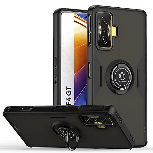 XYYDS Funda para Xiaomi Poco F4 GT, Funda con Soporte de Anillo, TPU + PC Translúcido Anti- Arañazos Carcasa Protectora Antigolpes Case Cover - Negro