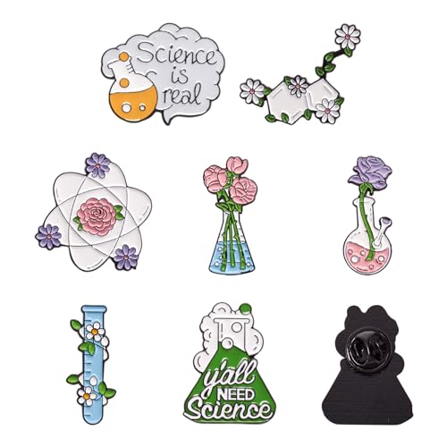 7Pcs Chemical Themed Enamel Pin Science Brooch Badges Cute Flask Molecule Atom Test Tube Backpack Pins Alloy Lapel Brooches for Teacher Students Hats Jacket Clothes Christmas Gifts