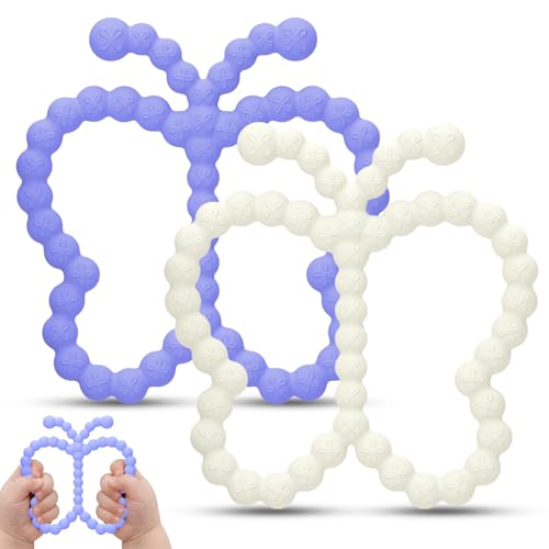 2 Pcs Baby Teething Toys Silicone Butterfly Teething Rings Over 3 Months - Baby Essentials Sensory Chew Toys -Baby Teether for Teething Relief -BPA...