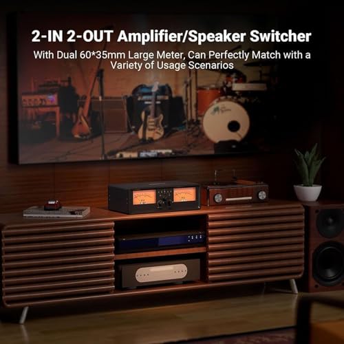 ET30 VU Meter Amplifier Speaker Selector Switch Box, 2 in 2 Out Vintage Switcher, with DB Panel Display & Remote Control, for Stereo Class A, B, AB, D, Tube Amps Home Audio Component - Image 3
